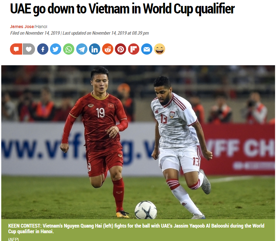 Việt Nam 1-0 UAE, Vòng loại WC 2022, BXH Vòng loại WC 2022, Báo UAE, ĐT Việt Nam, Tiến Linh